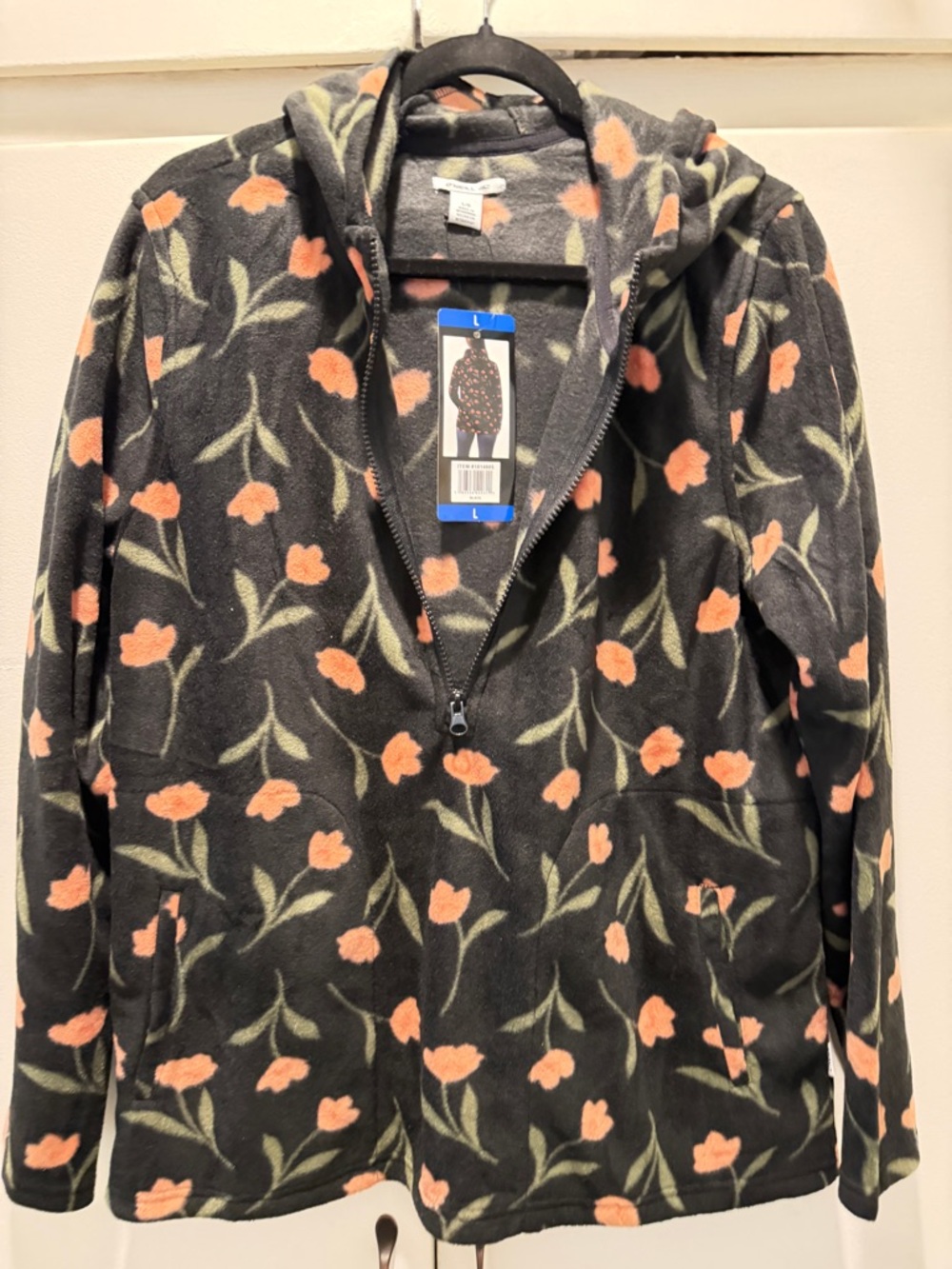 O'Neill Black Fleece Zip Hoodie with Peach Floral Print